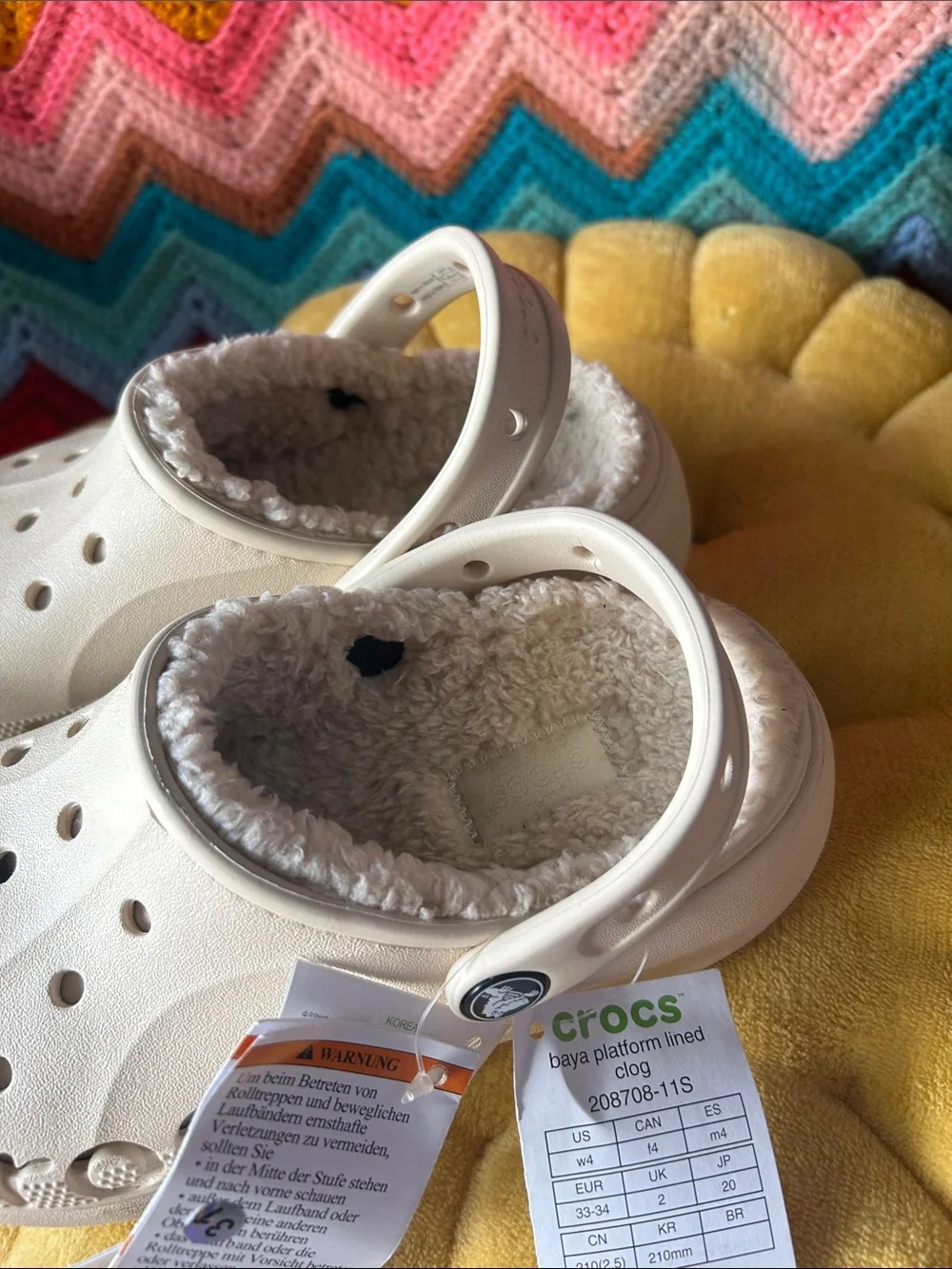 CROCS Kids' Classic Clog with Sherpa Lining in Cream